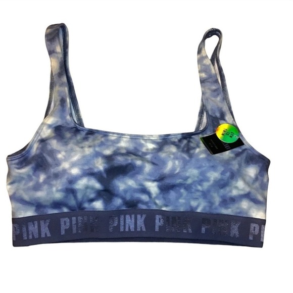 NWT Victorias Secret PINK Gum To Swim Blue Tie Dye Bikini/Sports Bra Top Size M - Picture 1 of 5